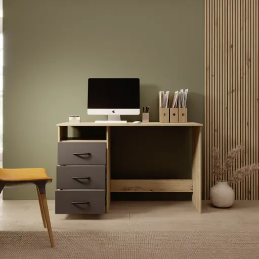 Schreibtisch - LB ca. 123x50 cm, Eiche Dekor, Anthrazit