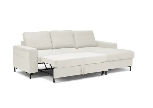 Ecksofa - 2-Sitzer mit Longchair rechts, Stoff, Creme