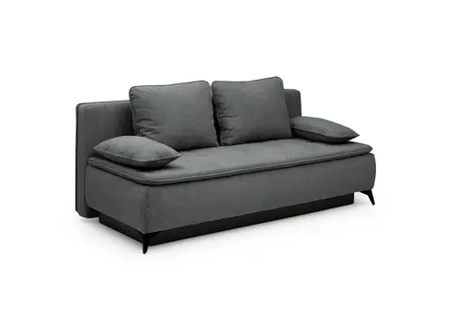 Sofa JANIN - 2-Sitzer, Schlaffunktion mit Bettkasten, Stoff, Dunkelgrau