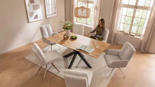 Armlehnstuhl Evania - Dreh und Relax-Funktion, hoher Rücken, Stoff, Ecru