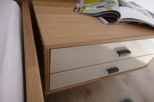 Nachttisch Lenoso - Eiche Nachbildung, Glas Champagner