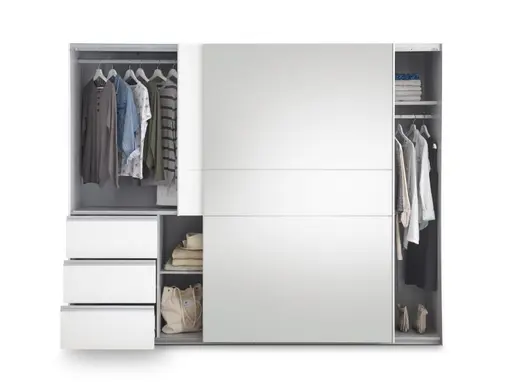Schwebetürenschrank FJOLLA- B ca. 250 cm, Weiß, Spiegel