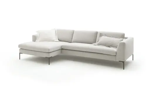 Ecksofa Lenni Full - Longchair links mit 2,5-Sitzer, Stoff, Hellgrau, bündige Kissen