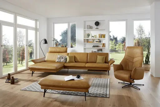 Polsterecke EM Tivoli - Longchair, 2,5-Sitzer inkl. Sitztiefen- und Armteilverstellung, Leder, Mais