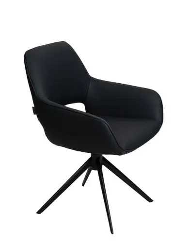 Armlehnstuhl MANOLJA - drehbar, Leder, Schwarz