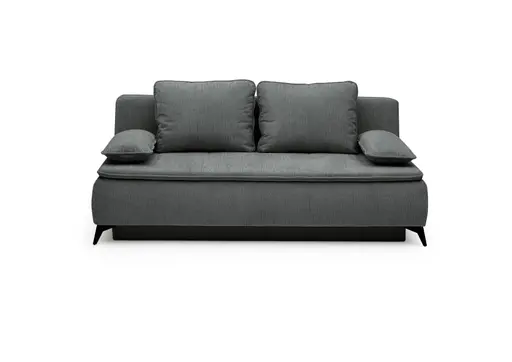 Sofa JANIN - 2-Sitzer, Schlaffunktion mit Bettkasten, Stoff, Dunkelgrau