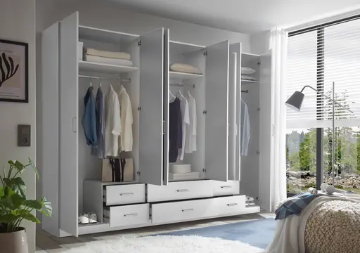 Drehtürenschrank- B ca. 271 cm, Weiß, Spiegel