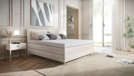 Boxspringbett Aspö - Liegefläche ca. 180x200 cm, Stoff, Ecru