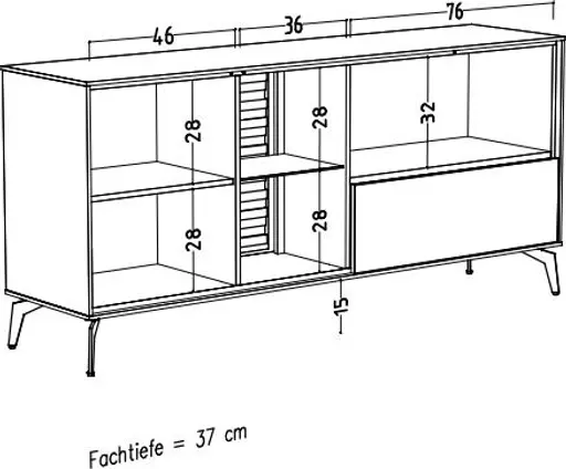 Lowboard - mit Beleuchtung, B ca. 169 cm, Weiß, Asteiche, Schwarz
