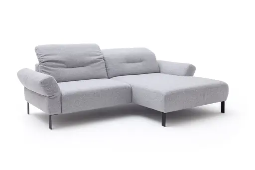 Ecksofa David - 1,5-Sitzer mit Longchair rechts inkl. Kopfstütze/Armlehne verstellbar, Stoff, Hellgrau
