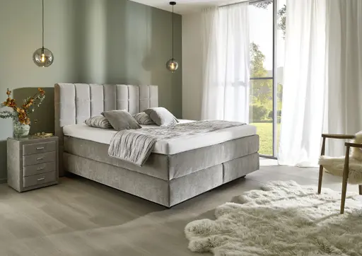 Boxspringbett - Liegefläche ca. 180x200 cm, Stoff, Grau