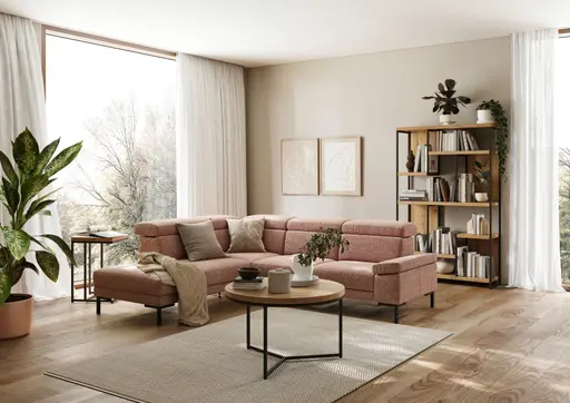 Ecksofa Hudson - Ecke links mit 2,5-Sitzer inkl. Kopfteil verstellbar, Stoff, Kupfer