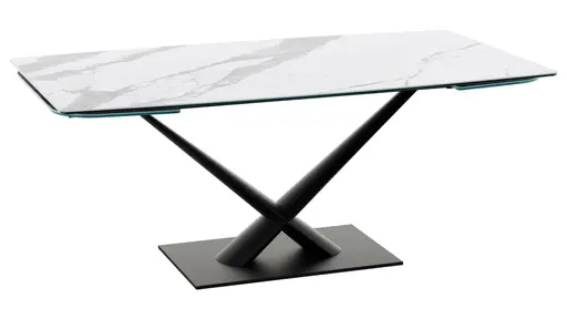 Esstisch Savona - LB ca. 200x100 cm, ausziehbar, Keramik, Weiß, Bootsform