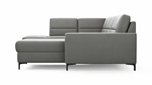 Wohnlandschaft Merlos H - Ecke links mit 2,5-Sitzer und Longchair rechts inkl. Relaxfunktion (motorisch), Leder, Graubraun