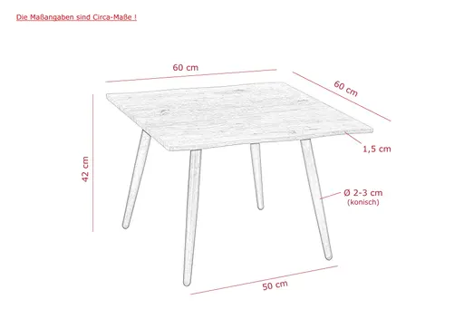 Couchtisch - LB ca. 60x60 cm, Grau, Schwarz, Baumkante