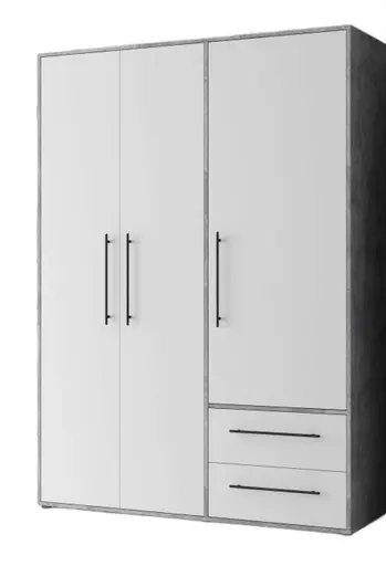 Drehtürenschrank FATHIE- B ca. 144 cm, Betonoptik, Weiß