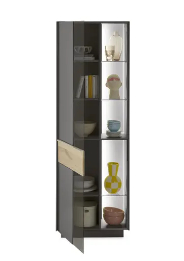 Vitrine - mit Beleuchtung, B ca. 67 cm, Anthrazit, Eiche massiv