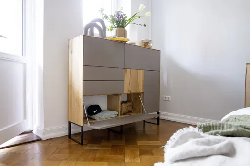 Highboard Mileto - BHT ca. 136x118x35 cm, MDF Steingrau, Naturdesign