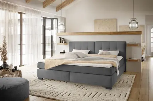 Boxspringbett JILA- Ligefläche ca. 240x200 cm, Stoff, Dunkelgrau