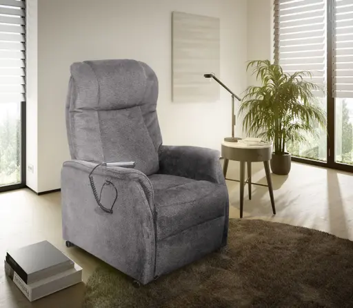 TV-Sessel MANDO - Aufstehhilfe, Relaxfunktion, Kopfteilverstellung, Stoff, Grau
