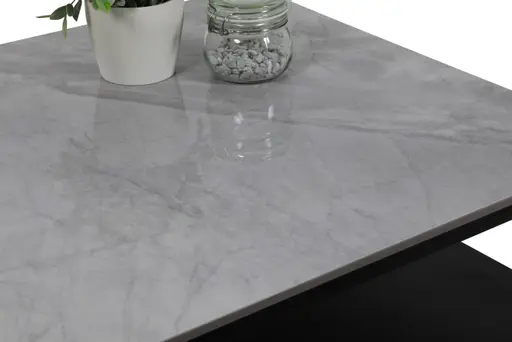 Couchtisch - LB ca. 70x70 cm, Marmoroptik grau, Schwarz