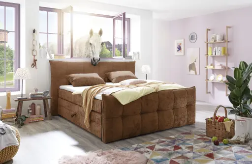 Boxspringbett- Liegefläche ca. 180x200 cm, Stoff, Terracotta