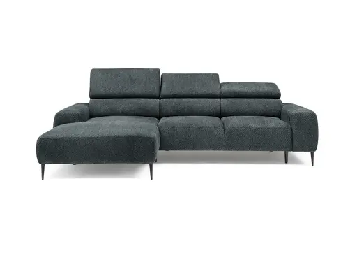 Ecksofa - Longchair links mit 2-Sitzer, Sitzvorzug motorisch, Kopfteil verstellbar, Stoff, Blaugrün