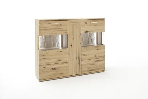 Highboard - mit Beleuchtung, Eiche teilmassiv