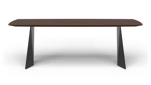 Esstisch 3100 - LB ca. 220x100 cm, Nussbaum Massiv, Stahlwange geneigt, Schwarz