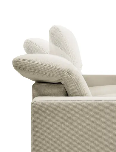 Ecksofa - CALM FLEX 2.0, Longchair links mit 3-Sitzer, Kopfteil verstellbar, Stoff, Natur