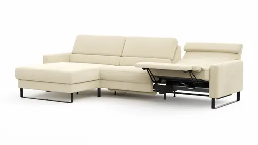 Ecksofa Valera - Longchair mit 3-Sitzer rechts inkl. Rückenlehne verstellbar und Relaxfunktion motorisch, Stoff, Natur