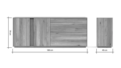 Sideboard Saratoga - mit Klapptüren, Wildeiche massiv, natur geölt