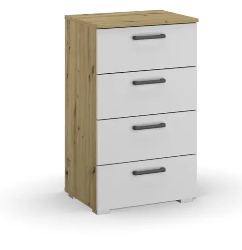 Kommode RHONDA- Eiche Dekor, Weiß, Hochglanz