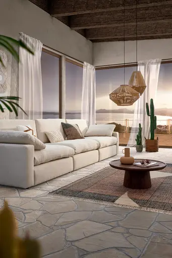 Sofa Palmdale - 4,5-Sitzer, inkl. Kissen, Stoff, Natur