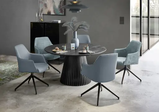 Esstisch - D. ca. 140 cm, Rustikale Wildeiche, Schwarz