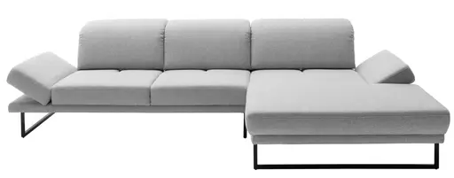 Ecksofa - 2-Sitzer mit Longchair rechts, Kopfteil/Sitztiefe/Armlehne verstellbar, Stoff, Hellgrau