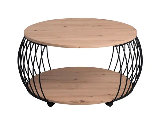 Couchtisch - Ø/H ca. 80x47 cm, Artisan Eiche Nachbildung, Schwarz