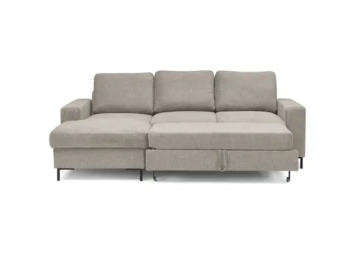 Ecksofa - Longchair links mit 2-Sitzer, Stoff, Steingrau