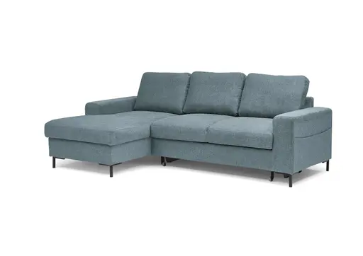 Ecksofa - Longchair links mit 2-Sitzer, Stoff, Azur