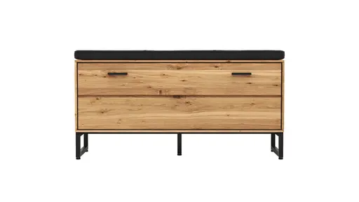 Garderobenbank Blackpool - Eiche massiv mit Sitzkissen schwarz