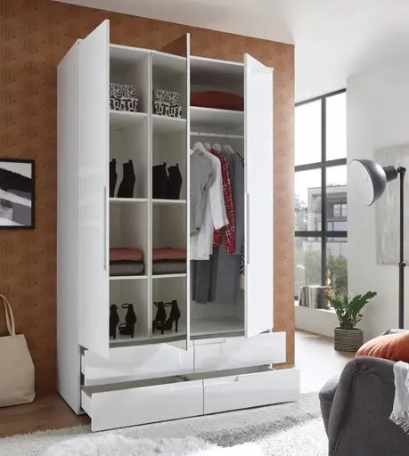 Kleiderschrank - B ca. 126 cm, Weiß