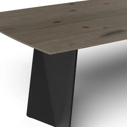 Esstisch 3100 - LB ca. 220x100 cm, Asteiche massiv, Geräuchert, Bianco, Stahlwange, Schwarz