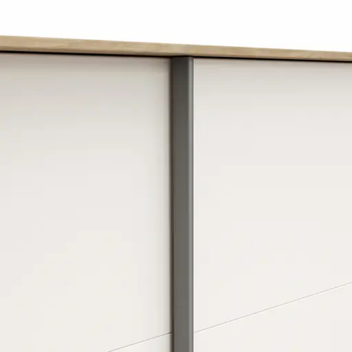 Schwebetürenschrank Viana - B ca. 188 cm, Furnier, Balkeneiche, Weiß