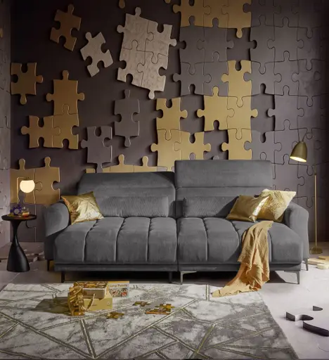 Ecksofa MINAO - 1,5-Sitzer mit Longchair rechts, Sitztiefe verstellbar motorisch, Kopfteil verstellbar, Stoff, Graphite
