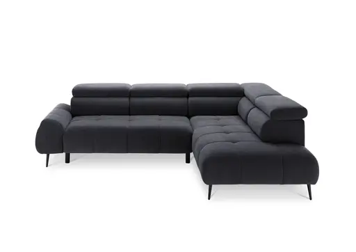 Ecksofa - 2-Sitzer mit Ecke rechts, Sitzvorzug motorisch, Kopfteil verstellbar, Stoff, Graphit