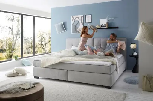 Boxspringbett JILA- Ligefläche ca. 240x200 cm, Stoff, Hellgrau