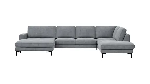 Wohnlandschaft Oviedo - Longchair links mit 2-Sitzer und Ecke rechts, Stoff, Grau