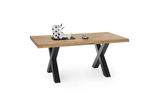 Esstisch SITTING EASY - LB ca. 160x90 cm, Wildeiche massiv geölt, Baumkante, Schwarz
