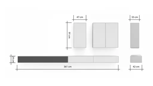 Wohnwand Edge - BHT ca. 360x185x42 cm, Lack, Weiß