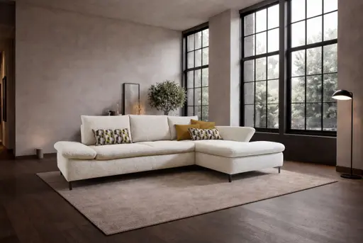 Ecksofa - 2-Sitzer mit Ecke rechts, Sitztiefe verstellebar, Stoff, Creme